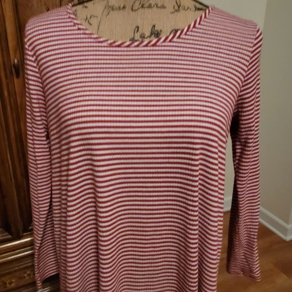 love, Fire Red and White Striped Long Sleeve Top